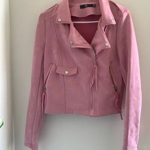 Missguided Pink Suede Biker Jacket